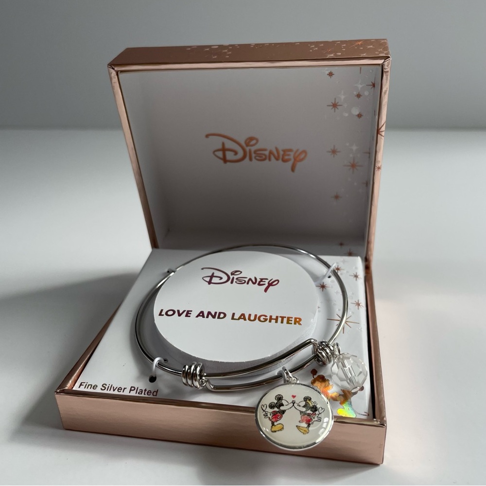 Disney “Love and Laughter” Fine Silver Plated Minnie & Mouse Bangle Bracelet - Picture 3 of 5
